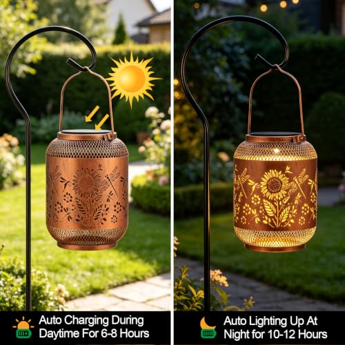 Dragonfly Solar Lantern Outdoor Hanging Solar Garden Light Gifts for Women - color: Sunflower