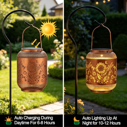 Dragonfly Solar Lantern Outdoor Hanging Solar Garden Light Gifts for Women - color: Sunflower