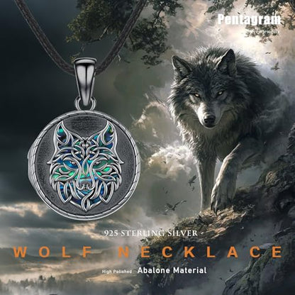 MEDWISE 925 Sterling Silver Locket Necklace That Holds Pictures Photo Necklace Oxidized Rose Flower/Sunflower/Compass/Celtic Heart Pendnat Lockets Gifts for Women Birthday Christmas Gifts - style: I-Wolf