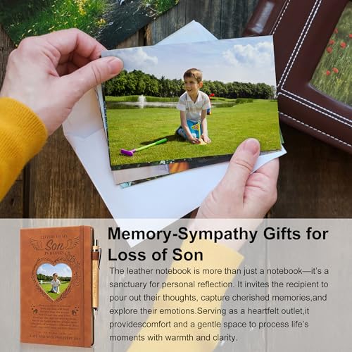 Letters to My Son in Heaven: 3 Pcs Memorial Gifts for Loss of Son Grief Gifts A5 Grief Journal Travel Diary with Heart Photo Window in Cover Remembrance Pocket Hug PU Leather Keychain& Pen - style: Son