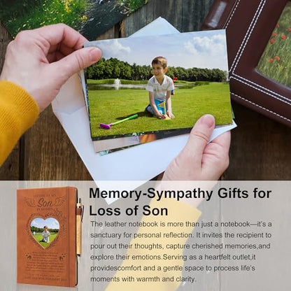 Letters to My Son in Heaven: 3 Pcs Memorial Gifts for Loss of Son Grief Gifts A5 Grief Journal Travel Diary with Heart Photo Window in Cover Remembrance Pocket Hug PU Leather Keychain& Pen - style: Son