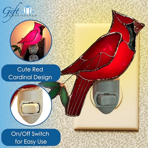 Gift Essentials Red Cardinal Plug-in Night Light - Stained Glass Nightlight | Red Cardinal Stained Glass Plug-in Nightlight with On/Off Rocker Switch. Includes One 4-Watt Replaceable Warm-Glow Bulb. - color: Cardinal
