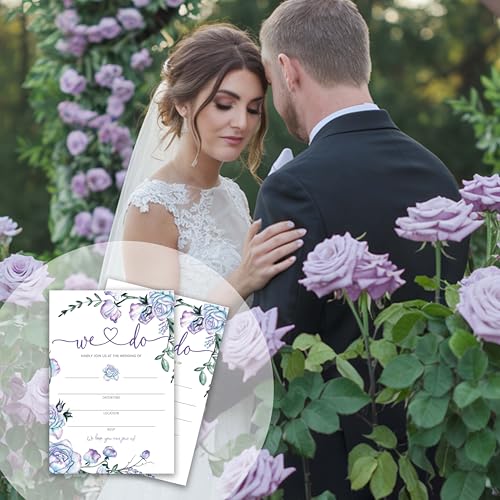 Wedding Invitations - We Do - 20 Invitation Cards 4”x6” with 20 Envelopes - Romantic Elegant Purple Floral Style Wedding Invitations for Mr & Mrs Celebration.(043)