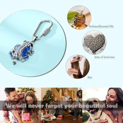 Frog Urn Necklace for Ashes Animals Cremation Jewelry Stainlee Steel Memorial Necklaces Keepsake Jewelry Ashe Holder Pendant for Human Ashes with Filling Kits - color: Blue-Keychain
