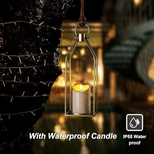Homemory Modern Farmhouse Gold Metal Lanterns 2PCS with Flameless Candle - color: Gold