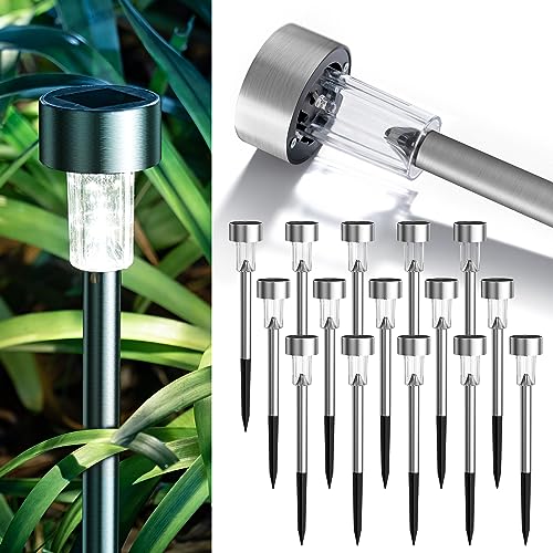 GIGALUMI 16 Pack Solar Lights Outdoor Waterproof, Stainless Steel - color: Cold White