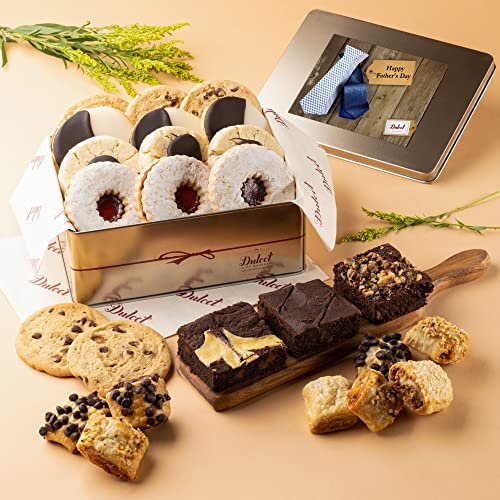 Dulcet Gift Baskets Father’s Day Assortment Tin Box- Delicious Gourmet Confection Gift Set - - Variety Of Freshly Baked Cookies, Brownies & Rugelah In Many Flavors- Handmade Baked Goods Gift Box - style: Father's Day