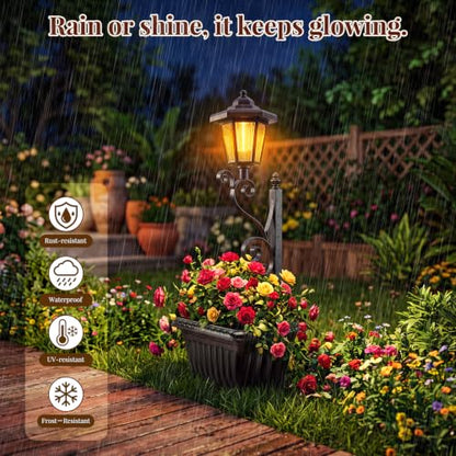 2 Pack Solar Planter Lights Outdoor, 2-in-1 Solar Lamp Post Lights with Built-in Planter, Metal Ground Stake, Waterproof, Decorative Solar Garden Lights for Patio, Lawn, Porch, Backyard & Pathway