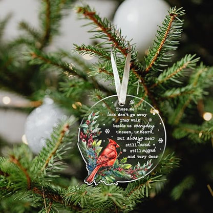 HUNIGIFT Cardinal Christmas Ornaments - Memorial Gifts, Bereavement Gifts - Cardinal Memorial Ornaments for Loss of Loved One - Sympathy Christmas Ornament - Acrylic Ornament