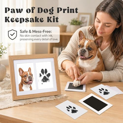 Paw of Dogs Print Kit with Black Frame, Dog Nose Print Kit, 2pcs Inkless Ink Pads, 4pcs Imprint Cards, Paw of Pet Print Impression Kit, Dog Cats Footprint Keepsake Gifts - color: black