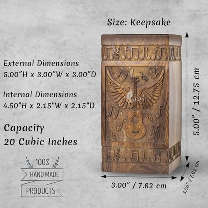 Guitar Wings Keepsake Urns for Human Ashes, Set of 4, Rosewood | Hand-carved solid sheesham rosewood, screw-locked sliding base, four urns of 20 cu in each to share among family - color: Rosewood, size: Keepsake Set of 4 (20 lbs each)