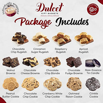 Dulcet Gift Baskets Happy Holiday Aroma Therapy Candle Gift Box ‘Classic Tin Treats Within’ Featuring a Variety of Brownies and Cookies What a Gift Idea for Him and Her with Fast Delivery - color: Holiday