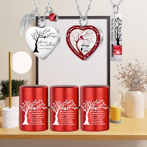 RIPFEVURN Small Mini Sharing Urns for Human Ashes Keepsake Adult Female Male Tree of Life Cremation Jewelry Urn Necklaces for Ashes for Women Men Set of 6(Red)