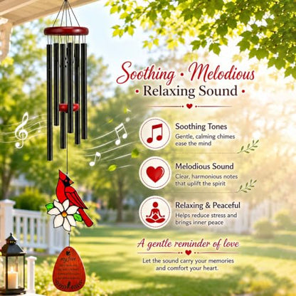 Cardinal Memorial Wind Chimes for Loss of Loved One, Lasting Sympathy Gift for Loss of Mother/Dad/Husband, Rustproof Aluminum for Outside Patio Porch Garden Decor