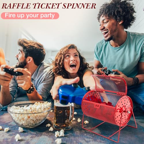 Teenyyou Raffle Drum Holds 600 Tickets, Metal Ticket Wheel Spinner with Stand, Raffle Tickets Cage for Games Events, Parties, School Drawings(Integrated Rotary,Red,7.09" X 4.72", Small) - color: Red, size: 7.09" X 4.72", Small, style: Integrated Rotary
