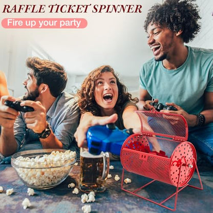 Teenyyou Raffle Drum Holds 600 Tickets, Metal Ticket Wheel Spinner with Stand, Raffle Tickets Cage for Games Events, Parties, School Drawings(Integrated Rotary,Red,7.09" X 4.72", Small) - color: Red, size: 7.09" X 4.72", Small, style: Integrated Rotary