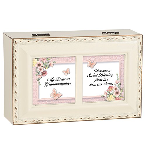 Cottage Garden Dearest Granddaughter Sweet Bless Ivory Rope Trim Jewelry Music Box Plays Ave Maria