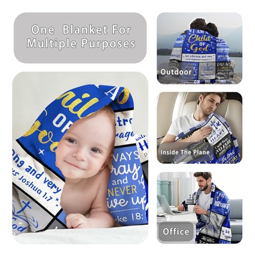 Christian Blanket Gifts for Men, Baptism Gifts for Boys, Inspirational Birthday Religious Catholic Spiritual Gift for Man Son Dad, Bible Verse Throw Blanket 50"x40" - color: Blue Christian