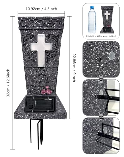 2 Pack Solar Cemetery Vase with LED Cross Lamp Flower Holder - color: White Light 2pcs