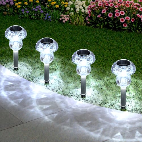 Mancra Solar Lights Outdoor Waterproof, 16 Pack Mushroom Solar Pathway Lights Dusk to Dawn Solar Landscape Lights for Yard, Walkway, Garden Decor, Cool White - color: Cool White