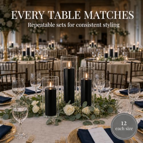 yummi Set of 36 Slim Pillars and Cylinder Vases - Black - color: Black