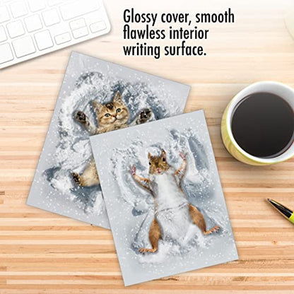 The Best Card Company 10 Blank Notecards w/Envelopes Box Set, 4 x 5.12 Inch, Wildlife Cards for Men and Women - Critter Snow Angels M4187OCB-B1x10-NB - style: Critter Snow Angels