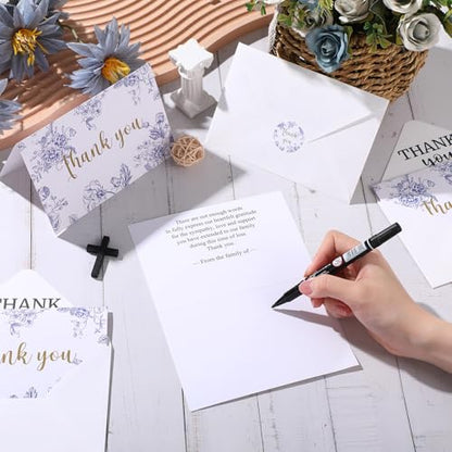 Fumete 50 Set Funeral Thank You Cards, Blue Floral - style: Blue Floral