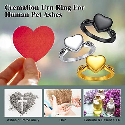 Richsteel Stainless Steel Heart/Claddagh Cremation Urn Ring for Ashes - color: 05-Gold-Heart-Personalized