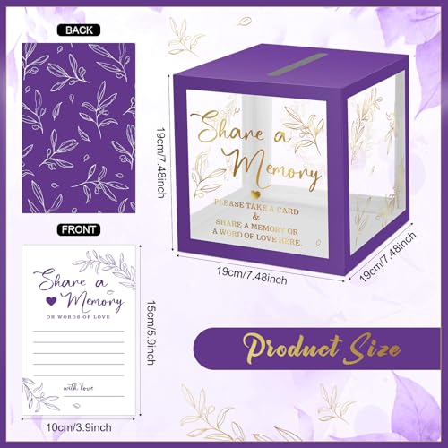 Pajean 50 Pcs Greenery Share a Memory Card, Celebration of Life Cards Box - color: Purple Gold