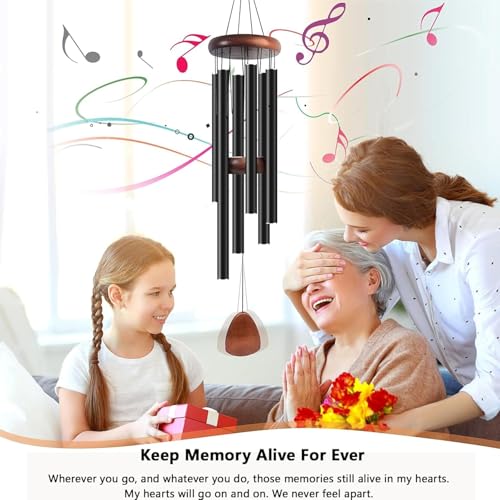 Wind Chimes for Outside, Bingxue 37" Wooden Sympathy Wind Chimes Memorial Wind Chime for Loss of Loved One Mother Father, Sympathy Gift Home Decor Outdoor Garden Patio (Black, 30Inch)