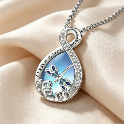 Urn Necklace for Ashes Blue opal Cremation Necklace Keepsake Memory Jewelry for Ashes of Loved Ones Keepsake - style: Dragonfly Moonstone