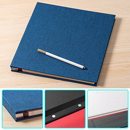 Large Photo Album Self Adhesive for 4x6 5x7 8x10 Pictures Magnetic Scrapbook Album 20 Sheets / 40 Pages Linen Cover DIY Photo Album with A Metallic Pen and and Plastic Board(Blue) - color: Blue, size: 11"x10.8" 40 Pages