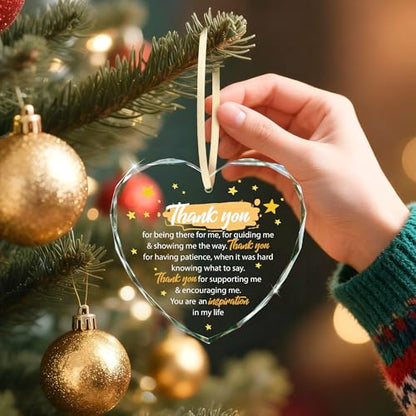 Thank You Gifts for Teacher, Coworker, Boss, Mentor, Appreciation Week Teachers Day End of Year/School Gift, Thank You for Helping Me Grow, Gratitude Heart-Shape Glass Ornament Keepsake with Box - style: Heart-Thank You