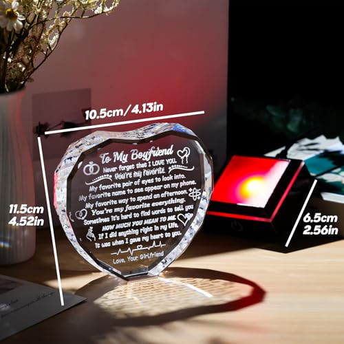 Arikyrist Gifts for Boyfriend from Girlfriend Crystal Heart Keepsake | Anniversary Birthday Gifts for Him Bf, LED Light Base, to My Boyfriend Plaque, on Christmas Fathers Day Valentine's Day - color: Boyfriend