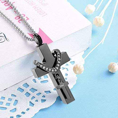 Black Cross Urn Necklaces for Ashes Cremation Crucifix Keepsake Memorial Pendant Necklace - style: Dad