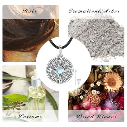 MEDWISE Wing/Paw Prints Urn Necklace for Ashes 925 Sterling Silver Necklace Guardian Angel Ashes Keepsake Memorial Urn Pendant Pet Cremation Jewelry for Ashes Memorial Jewelry for Dog Cat Pet Men - style: C-Compass