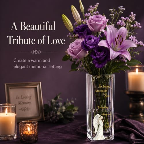 Sympathy Memorial Flowers Vase, Angel Condolence Gifts for Loss of Loved One, Bereavement Gifts, Memorial Gift for Mom Dad Husband Sister Friend, Grief Gifts for Women, Candle Holder Vase