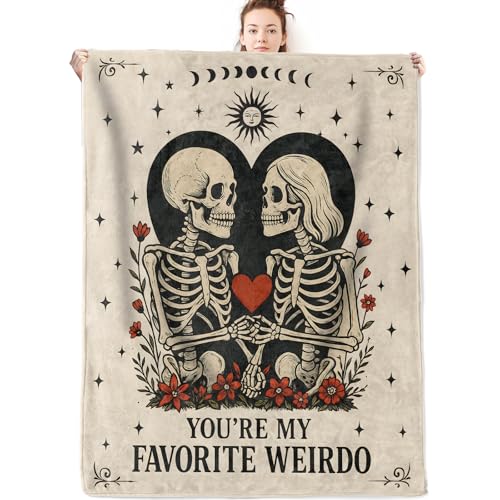 Gothic Skeleton Flannel Blanket Gifts for Couple,50x40inch,Goth Romance Design Throw Blankets with Vintage Skull Love Design,for Bedroom,Living Room,Camping,Valentine,Halloween Decor Throws - color: Skeleton 02, size: 50x40 Inch