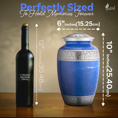 Marble Finish Metal Cremation Urn for Human Ashes, 200 Cu in, Blue - color: Blue, size: Large