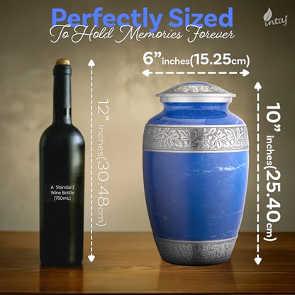 Marble Finish Metal Cremation Urn for Human Ashes, 200 Cu in, Blue - color: Blue, size: Large
