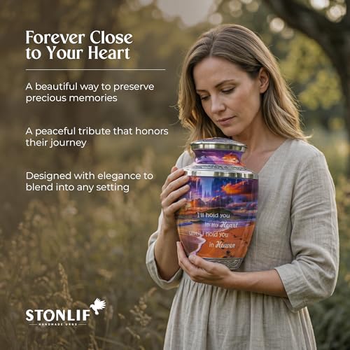 Footprint Cremation Urn for Human Ashes – Large Adult Aluminum Memorial Funeral Urn with Inspirational Quote, Decorative Burial Urn for Men & Women - size: Large Adult