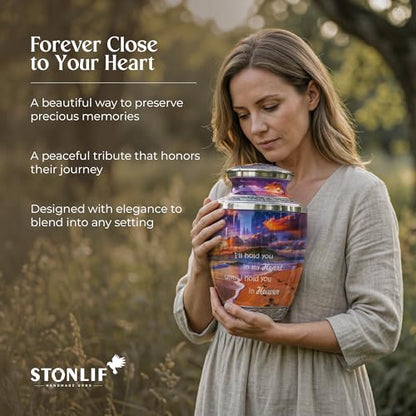 Footprint Cremation Urn for Human Ashes – Large Adult Aluminum Memorial Funeral Urn with Inspirational Quote, Decorative Burial Urn for Men & Women - size: Large Adult