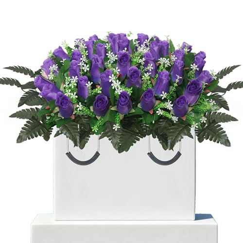 Wocst Artificial Cemetery Flowers for Grave Headstone Flower Saddle Realistic Grave Rose Flowers Memorial Flowers for Cemetery (Purple) - color: Purple