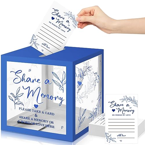 Pajean Funeral Memory Box with 50 Cards Clear Windows,Clear,Dark Blue - color: Dark Blue