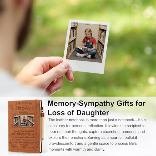 Letter to My Daughter in Heaven Leather Grief Journal Sympathy Gifts for The Loss Of Daughter, A5 Notebook and Angel Keychain, Memorial Travel Photo Journal With Pen - color: Daughter