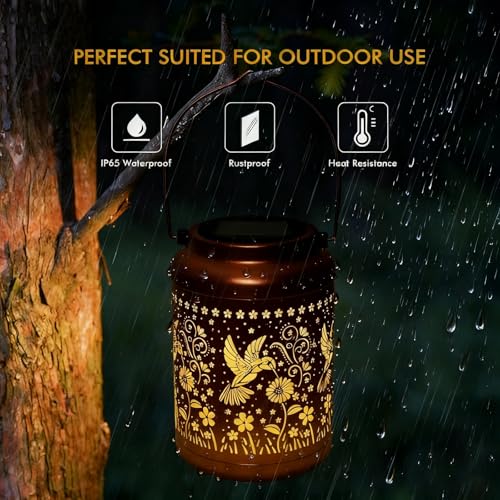 Hummingbird Solar Lanterns Outdoor Garden Decor Solar Lights Waterproof Hummingbird Decorative Hanging Metal Lights Gardening Gifts for Women Mom Grandma Outside Yard, Patio, Backyard, Farm - style: Hummingbird