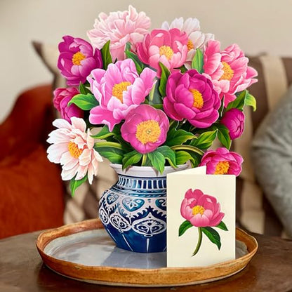 Freshcut Paper Peony Paradise 13 Inch Life-Sized 3D Pop Up Card – Birthday, Mothers Day, Thank You, Gifts for Mom and Her – Includes Notecard and Envelope (Pack of 3) - color: Peony Paradise, size: Classic (Pack of 3)