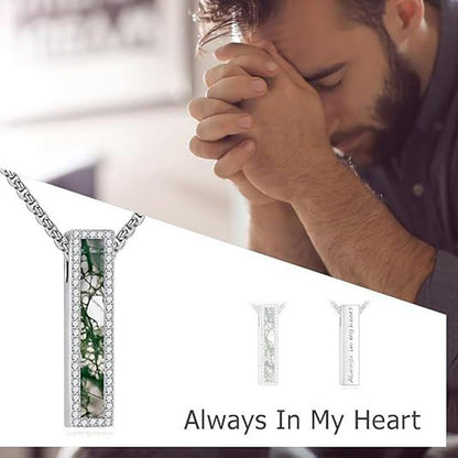 Cremation Urn Necklace for Ashes 925 Sterling Silver Moon Phase/Tree of Life/Hummingbird/Moss Agate/Opal/Compass/Mountain/Butterfly/Turquoise/Sunflower/Dragonfly/Cross Pendant Necklace Cremation Memorial Keepsake Urn Jewelry for Women Men - style: Moss Ag