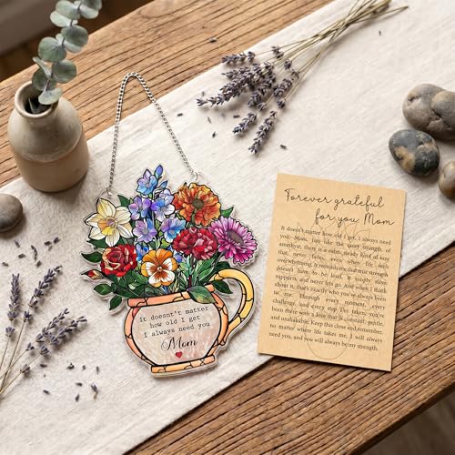 Mom Flower Acrylic Ornament, Wild Flower Remembrance Window Hangings | 3.9"x5" Acrylic High Quality Suncatcher Ornament Faux Stained Glass, Remembrance Window Hangings, Butterfly Gifts for Women - color: Wildflower