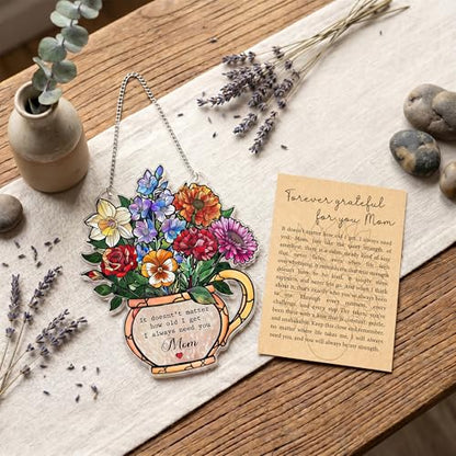 Mom Flower Acrylic Ornament, Wild Flower Remembrance Window Hangings | 3.9"x5" Acrylic High Quality Suncatcher Ornament Faux Stained Glass, Remembrance Window Hangings, Butterfly Gifts for Women - color: Wildflower